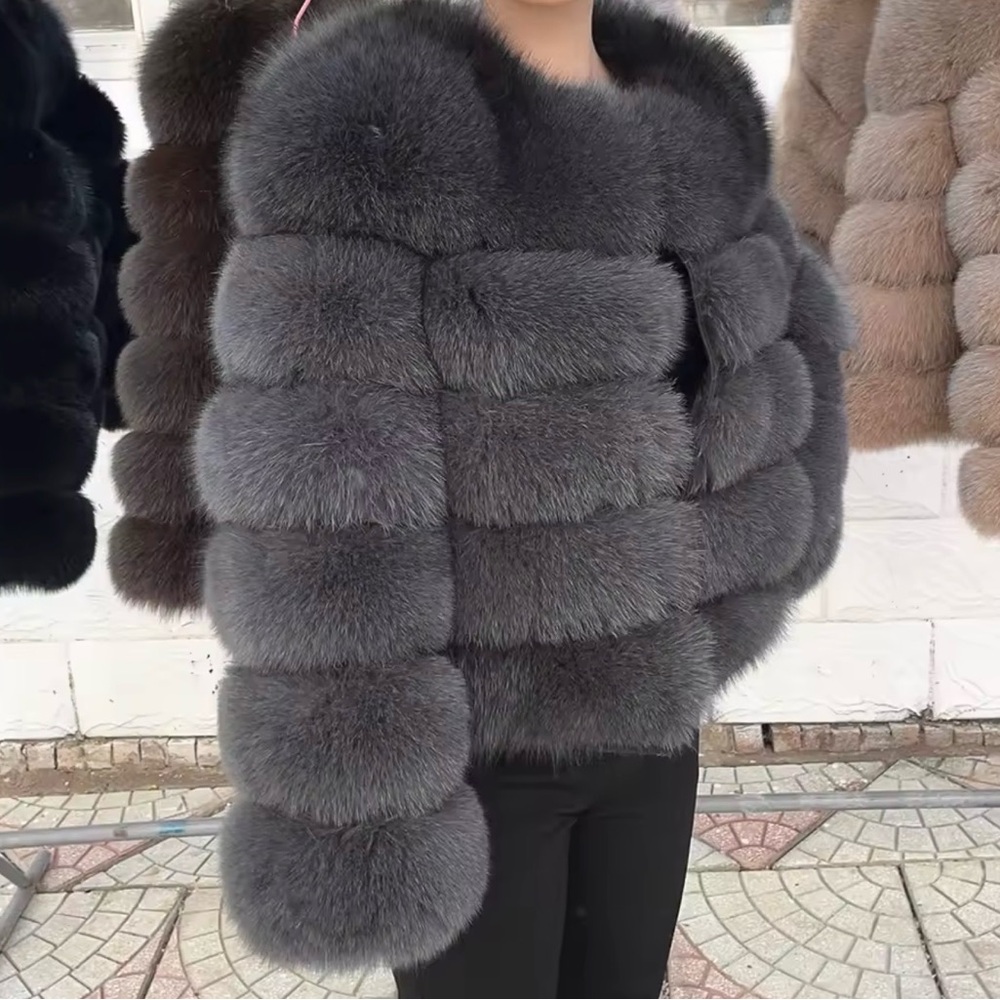 Luxurious Gray fox Fur Coat